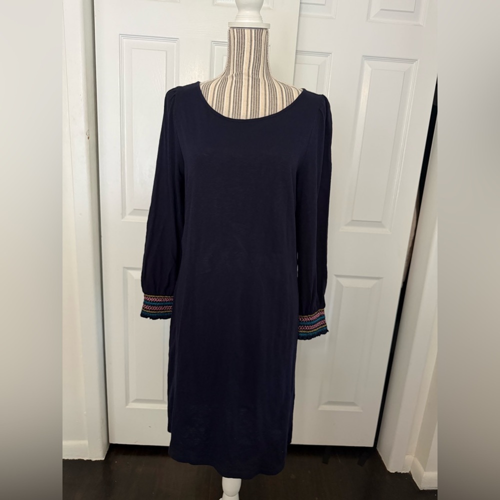 Talbots Navy Dress Embroidered Size Large Pettie
